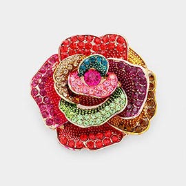 Crystal Rhinestone Pave Rose Brooch