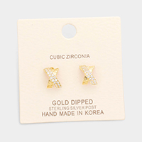 Gold Dipped Cubic Zirconia Crisscross Stud Earrings