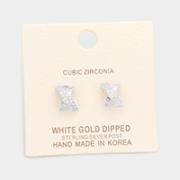 White Gold Dipped Cubic Zirconia Crisscross Stud Earrings