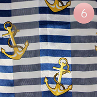 6PCS - Satin Striped Anchor Pattern Print Scarves