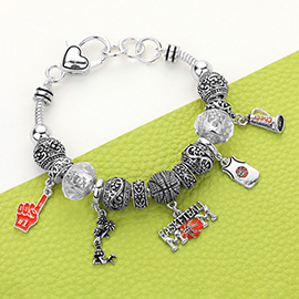 Basketball Mom Multi Bead Embossed Metal Bracelet