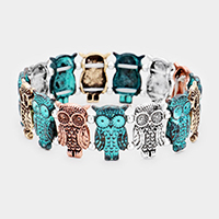 Embossed Metal Owl Stretch Bracelet