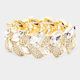 Rhinestone Pave Marquise Stone Leaf Stretch Evening Bracelet