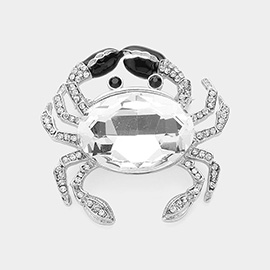Glass Crystal Rhinestone Pave Crab Brooch