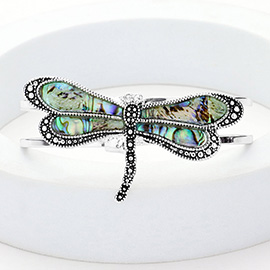 Abalone Dragonfly Antique Metal Hinged Bracelet