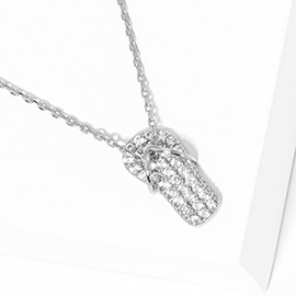 White Gold Dipped CZ Stone Paved Flip Flop Pendant Necklace