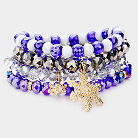 4PCS - Christmas Snowflake Charm Bead Stretch Layered Bracelets