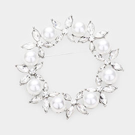 Pearl Crystal Floral Pin Brooch