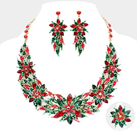 Rhinestone Christmas Flower Collar Evening Necklace Jewelry Set