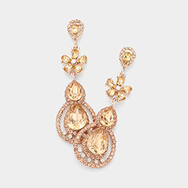 Oval Drop Flower Statement Crystal Earrings