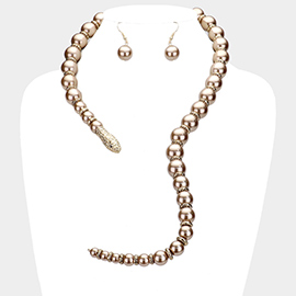 Pearl Beaded Snake Open Necklace 