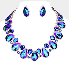 Crystal Rhinestone Trim Teardrop  Collar Evening Necklace