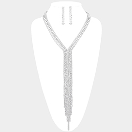 
Crystal Rhinestone Fringe Drop Evening Necklace 