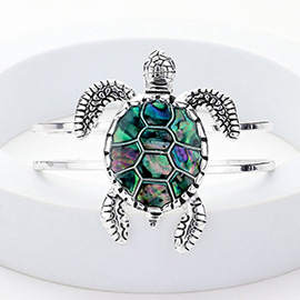 Abalone Turtle Antique Sliver Hinged Bracelet