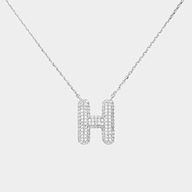 -H- White Gold Dipped CZ Monogram Pendant Necklace