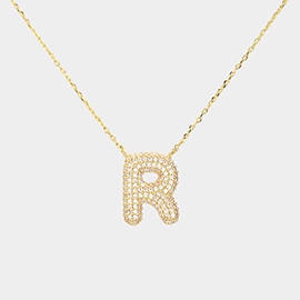 -R- Gold Dipped CZ Monogram Pendant Necklace