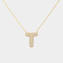 -T- Gold Dipped CZ Monogram Pendant Necklace