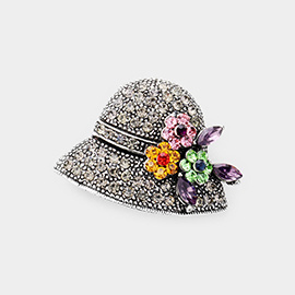 Flower Hat Rhinestone Pin Brooch