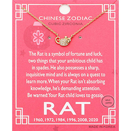 Lunar 12 Zodiac Gold Dipped CZ Rat Pendant Necklace