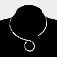 Textured Metal Swirl Omega Open Choker Necklace
