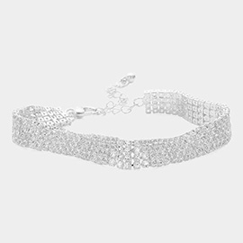 4 Row CZ Stone Embellished Tennis Evening Bracelet