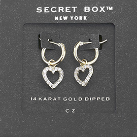 Secret_Box - 14K Gold Dipped CZ Heart Drop Pin Catch Earrings