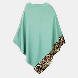 Leopard Trim Solid Poncho