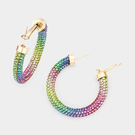 Rainbow Rhinestone Pave Hoop Earrings