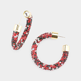 Clear Stone Detail Rhinestone Pave Half Hoop Earrings