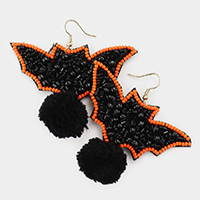 Multi Bead Bat Pom Pom Earrings