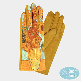 Sunflower Print Smart Touch Gloves