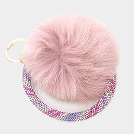 Pom Pom Rhinestone Pave Bangle Keychain / Bracelet