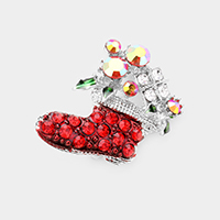 Stone Enamel Christmas Socks Pin Brooch