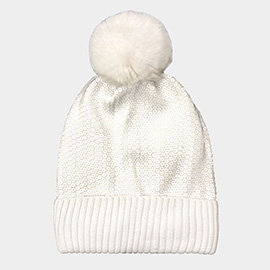 Sequin Embellished Pom Pom Beanie Hat