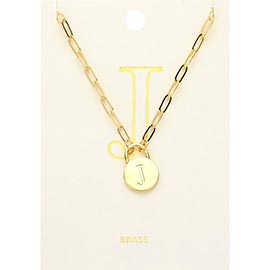 -J- Brass Metal Monogram Lock Pendant Necklace