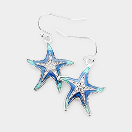 Enamel Metal Starfish Dangle Earrings