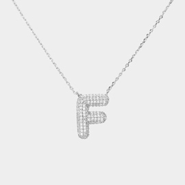 -F- White Gold Dipped CZ Monogram Pendant Necklace