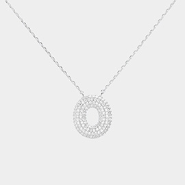 -O- White Gold Dipped CZ Monogram Pendant Necklace