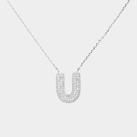 -U- White Gold Dipped CZ Monogram Pendant Necklace