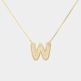 -W- Gold Dipped CZ Monogram Pendant Necklace