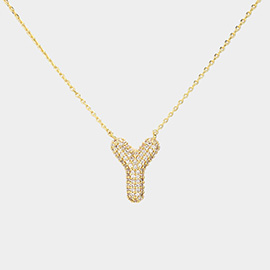 -Y- Gold Dipped CZ Monogram Pendant Necklace