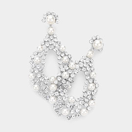 Pearl Round Stone Cluster Irregular Teardrop Evening Earrings