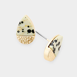 Natural Stone Accented Teardrop Stud Earrings