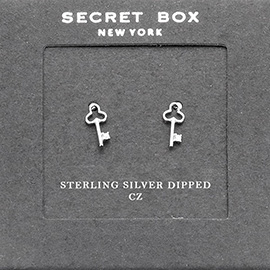 SECRET BOX_Sterling Silver Dipped CZ Clover Key Stud Earrings