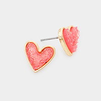 Druzy Heart Stud Earrings