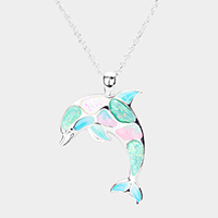 Glitter Enamel Metal Dolphin Pendant Necklace