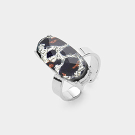 Glitter Leopard Pattern Oval Stone Adjustable Ring