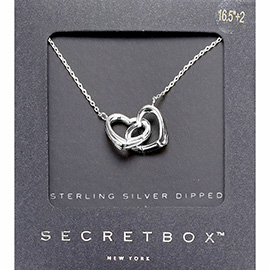 SECRET BOX_Sterling Silver Dipped Double Metal Heart Link Pendant Necklace