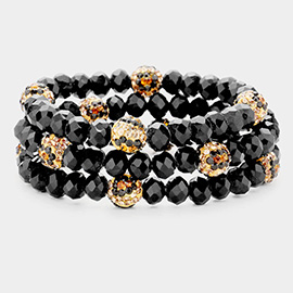 3PCS - Leopard Pattern Shamballa Ball Faceted Bead Stretch Bracelets