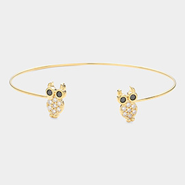 Brass Metal CZ Owl Tip Cuff Bracelet